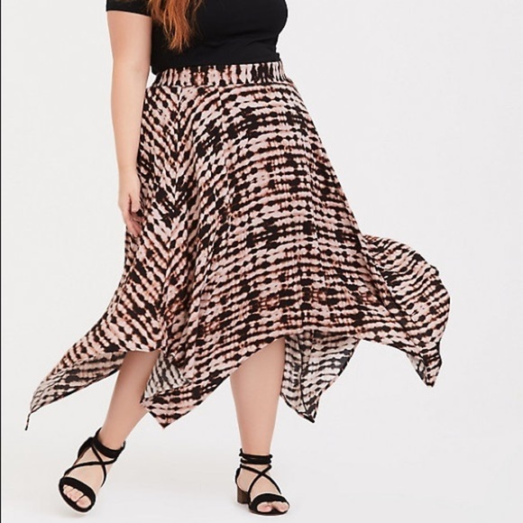 Torrid Brown Tie Dye Uneven Hem Midi Skirt - Picture 2 of 7